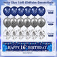 Blue 16Th Birthday Decorations For Boys Girls, Navy Blue Silver Happy 16Th Birthday Banner And 16Th Birthday Balloons For 16Th Birthday Anniversary Party Supplies, Sixteen Year Old Party Decorations