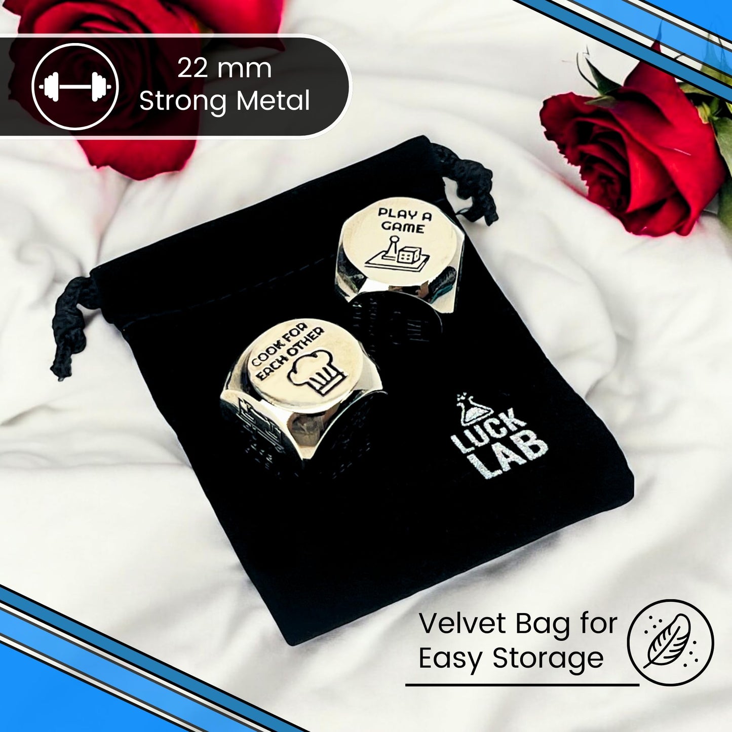 Luck Lab Date Decider Dice - Date Night Dice with Velvet Storage Bag (Date Night Activity Decider Dice)
