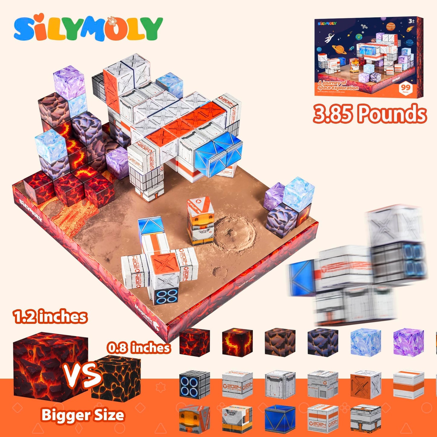 Silymoly Magnetic Blocks Space Exploration Editon Set Magnetic Building Blocks Stem Montessori Sensory Toys Age 3-5 4-8 5-7 Gift