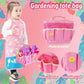 Joi Mew Kids Pink Gardening Tools Set, Garden Toys W/Metal Rake, Shovel, Trowel, Watering Can, Gloves, Tote Bag, Plant Pots, Diy