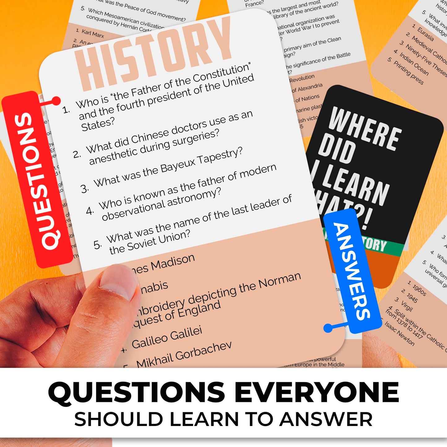 QUOKKA Trivia Card Game with 500 Questions in History - Trivia Games for mature-themeds  Teens  and Families - Trivia Cards with Answers - Great Board Games Trivia for Family Party and Game Night