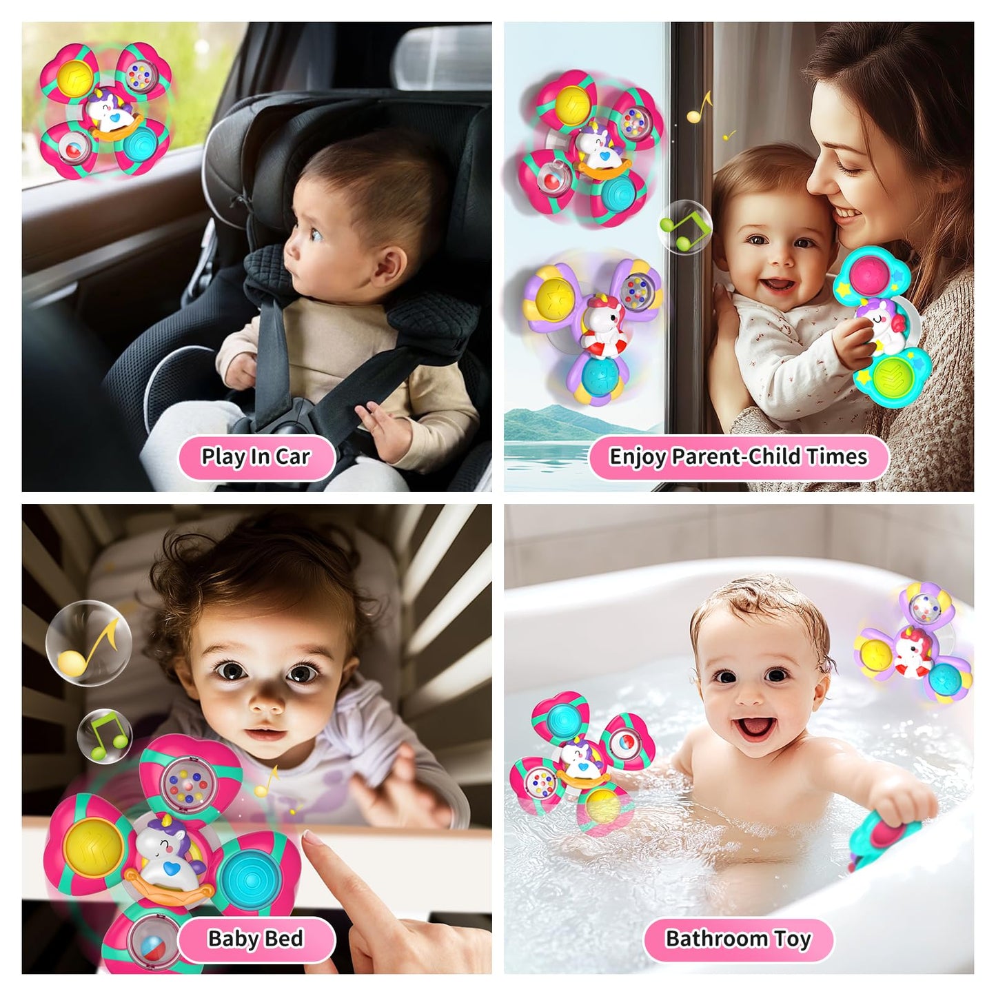 Usrela 3PCS Pop up Suction Cup Spinner Toys for 1 Year Old Girl Boy, Toddler Toys Ages 1-3, Spinning Tops Sensory Baby Bath Toy