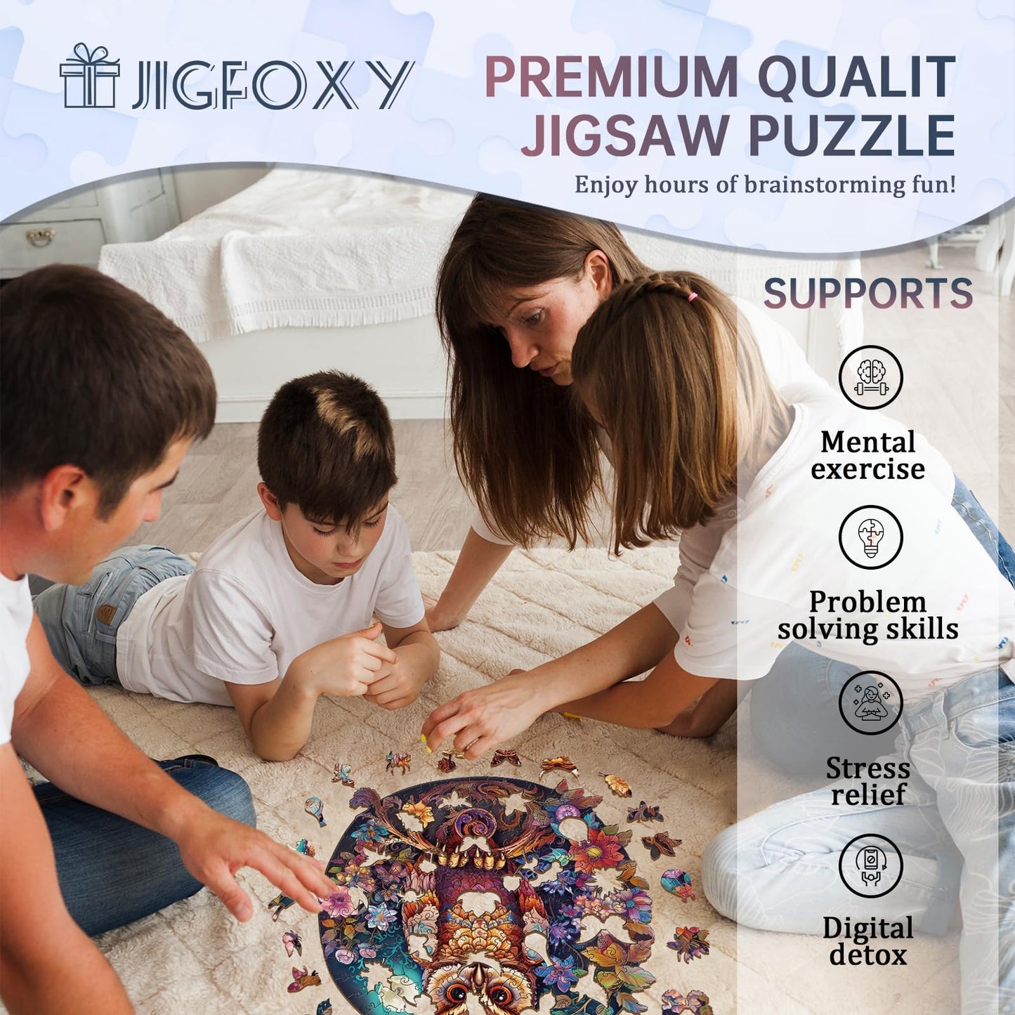 Jigfoxy Wooden Puzzles for mature-themeds  Owl Wood Puzzles mature-themed  Unique Animal Shape Wooden Jigsaw Puzzles  Birthday Gifts for Puzzles Lovers Family Friend (L-13.3 * 13.4in-270pcs)
