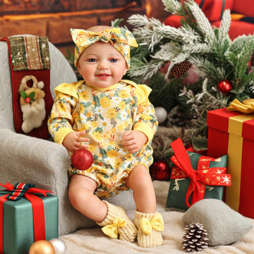Babeside 3 Pcs Reborn Baby Doll Clothes For 17-22 Inch Dolls, Baby Doll Outfits Accessories With Floral Pattern For Lifelike Reborn Baby Dolls Accessories, Yellow