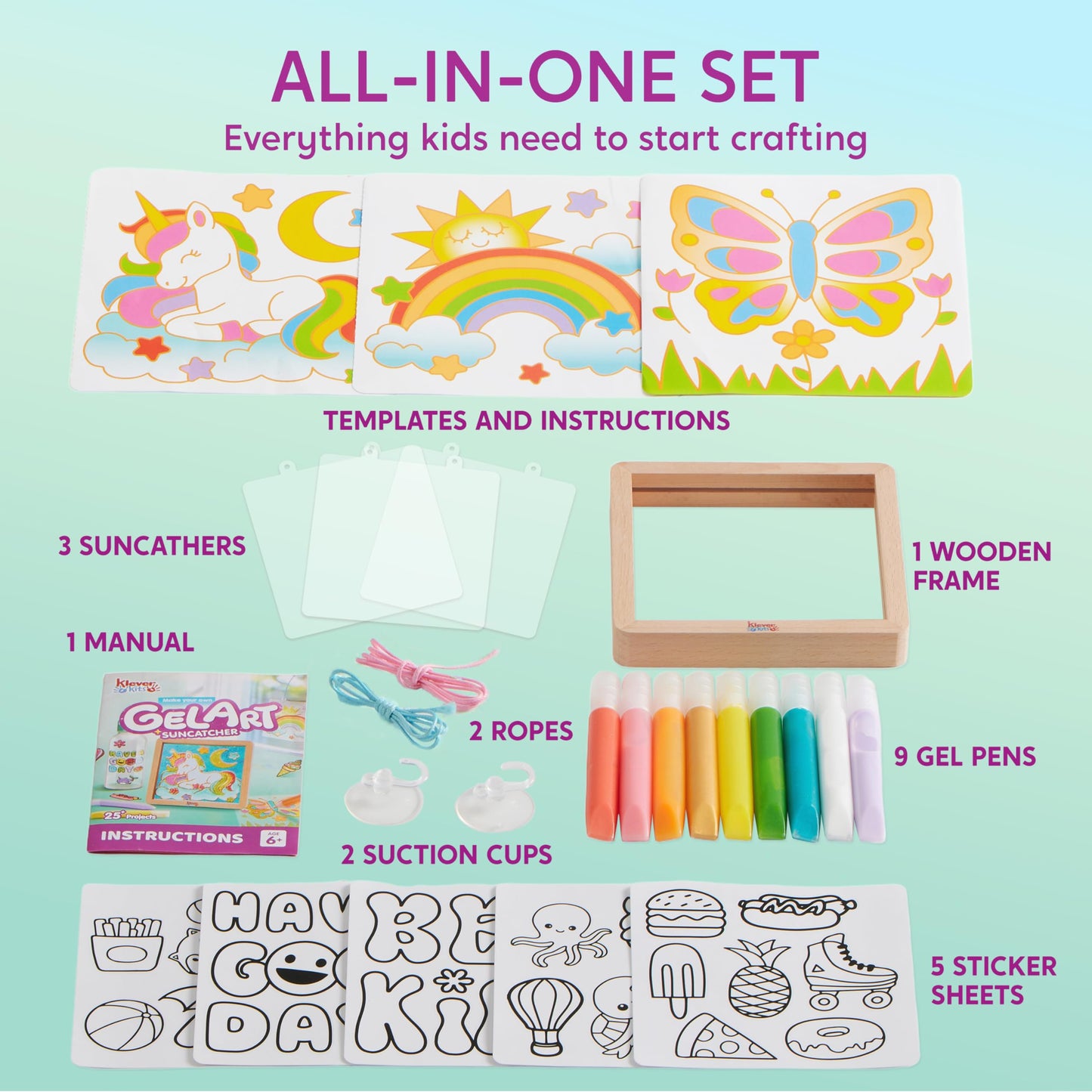 Klever Kits DIY Gel Art Suncatcher Kits for Kids, Paint Your Own Unicorn Window Art Kit with Photo Frame, Painting Arts and Craf