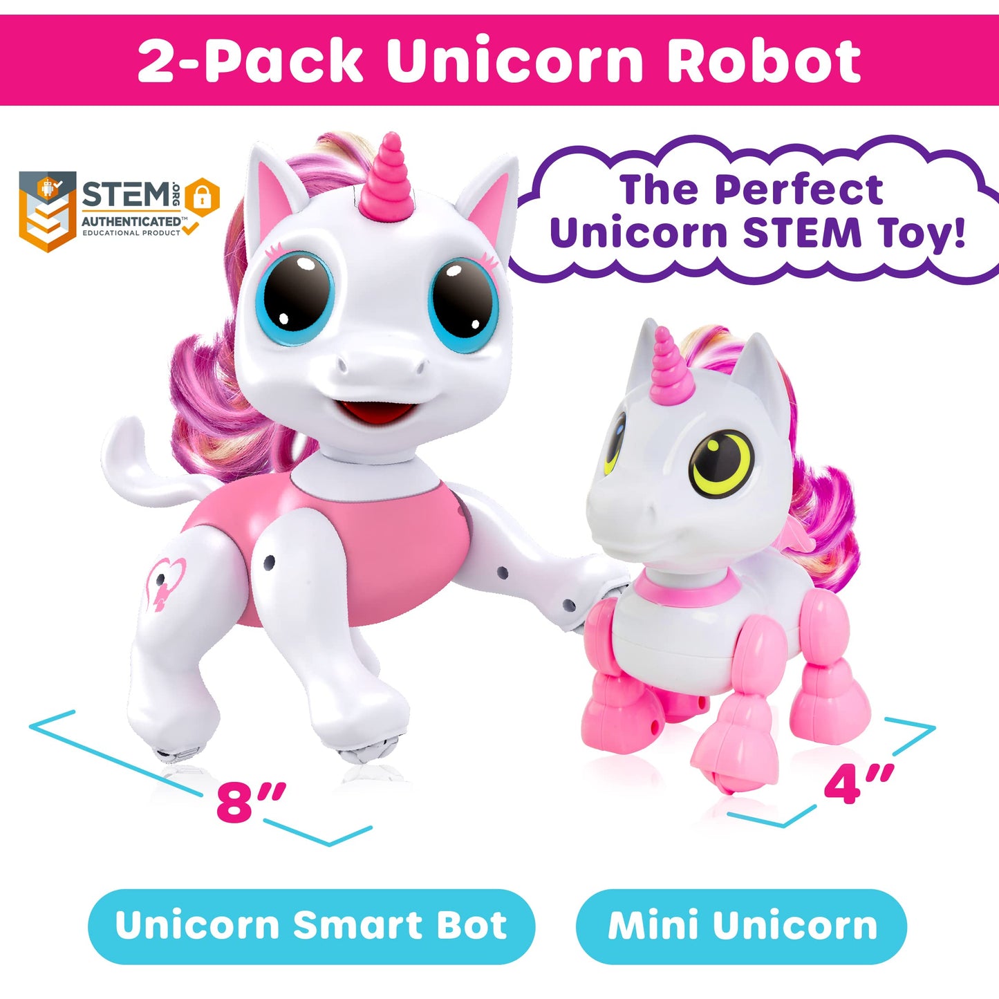 Power Your Fun Robo Pets Unicorn Toys 2Pk - Unicorns Gifts For Girls And Kids (1) Unicorn Stem Toy Robot Interactive Hand Gestures Or Remote Control To Move And (1) Mini Unicorn Automated Smart Robot