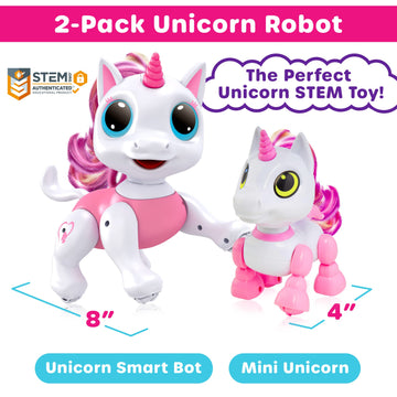Power Your Fun Robo Pets Unicorn Toys 2Pk - Unicorns Gifts For Girls And Kids (1) Unicorn Stem Toy Robot Interactive Hand Gestures Or Remote Control To Move And (1) Mini Unicorn Automated Smart Robot