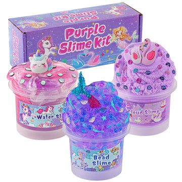 3 X 100Ml Purple Slime Kit For Girls & Boys: Includes Cloud, Water & Mermaid Crunchy Slime, Sensory Experience Diy Slimes Set, S