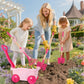 Duckura Kids Gardening Tools Set - 7pcs Wheelbarrow Set for Kids with Shovel  Rake  Leaf Rake  Summer Outdoor Yard Digging  Toys  Halloween Birthday Gifts for Boys Girls Age 2 3+ Years Old(Pink)