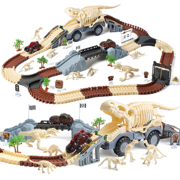 TUMAMA Dinosaur Toys Race Track, Dinosaur Fossil Theme Flexible Race Track Toy Set for Kids 3-5 5-7, Create Road Racing World fo