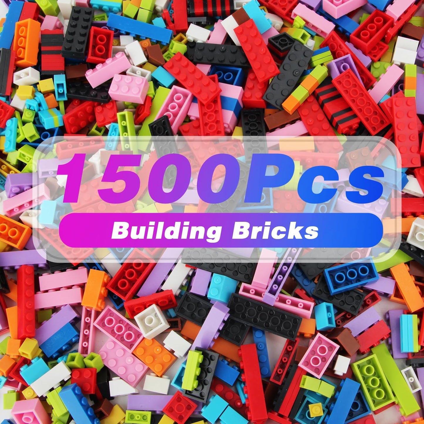 Anksono 1500 Pieces Building Bricks Classic Bulk Building Bricks Set Creative Building Toy Compatible with All Major Brands - 16 Shapes / 10 Colors