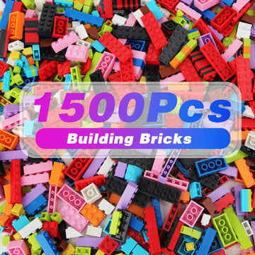 Anksono 1500 Pieces Building Bricks Classic Bulk Building Bricks Set Creative Building Toy Compatible with All Major Brands - 16 Shapes / 10 Colors