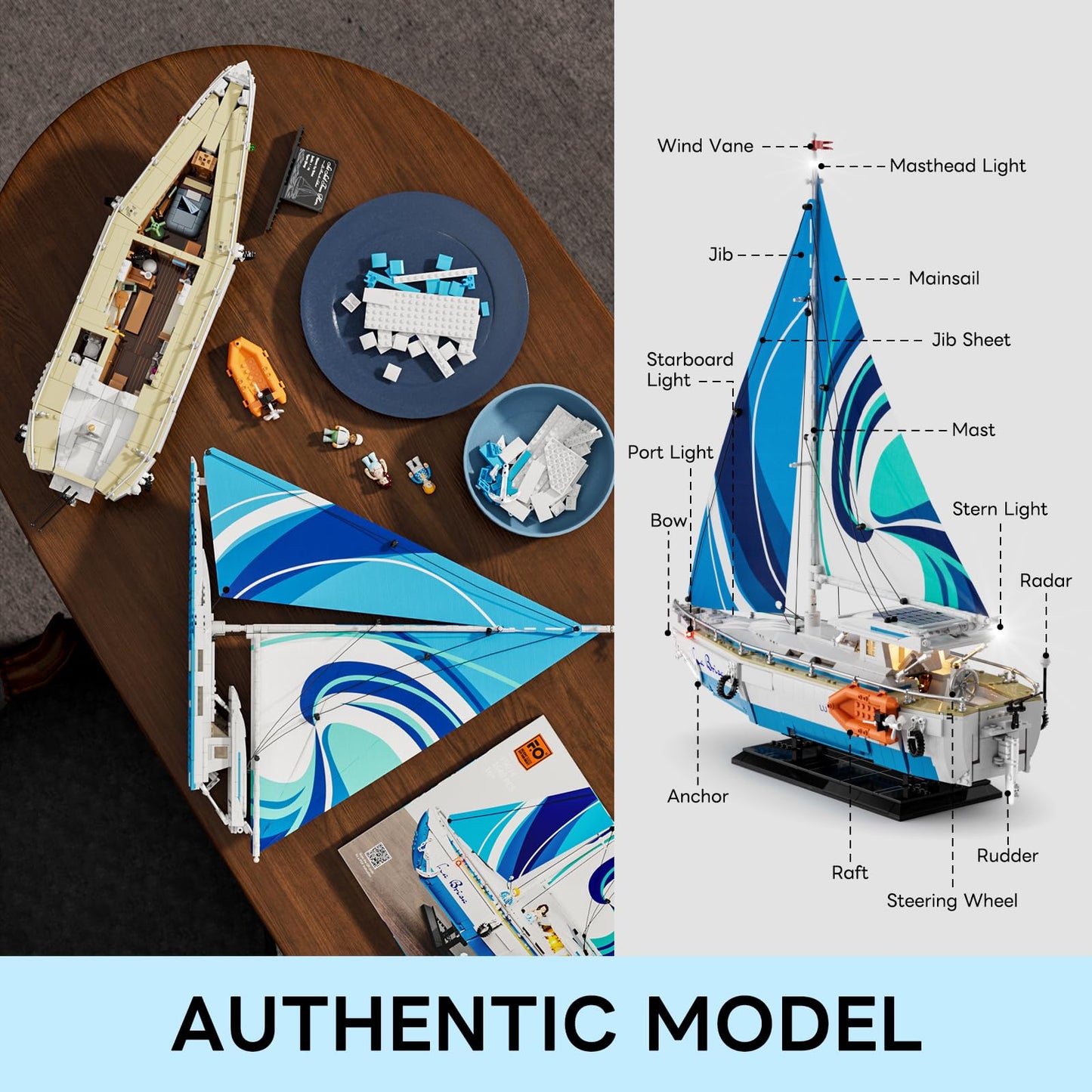FUNWHOLE Sailboat La Brisa Building Bricks Set - 1640 Pcs Large Plastic Model F9074 for Adults and Technic Lovers