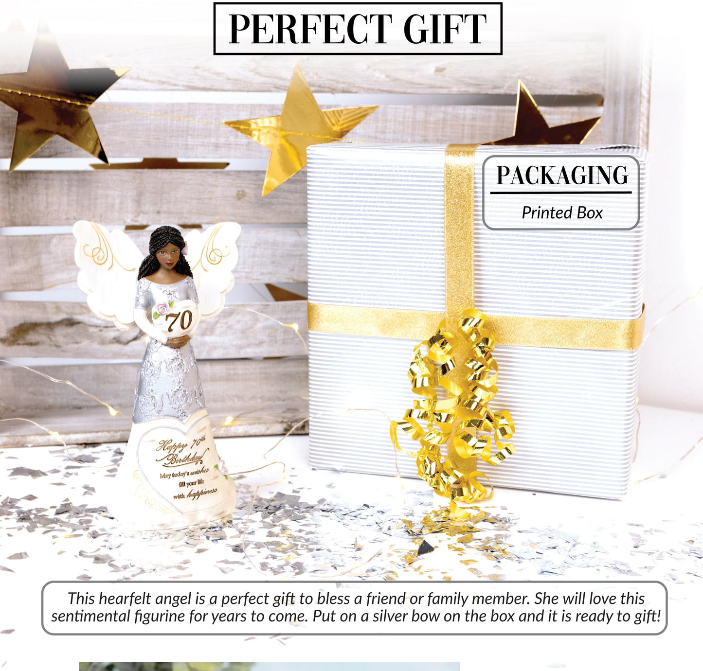 Pavilion Gift Company - Happy 70Th Birthday - 6' Ebony African American Angel Figurine Religious Best Friend Bestie Bff God Jesus Lover Christian Christ Gift Present