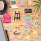 Enocht 27 Pcs 11.5 Inch Doll School Accessories 4 Doll Backpack Bag With Zipper With Computers, Glasses, Blackboard, 7 Pcs Study Accessories 8 Pcs Stationery Sets 2 Headsets For 11.5 Inch Doll