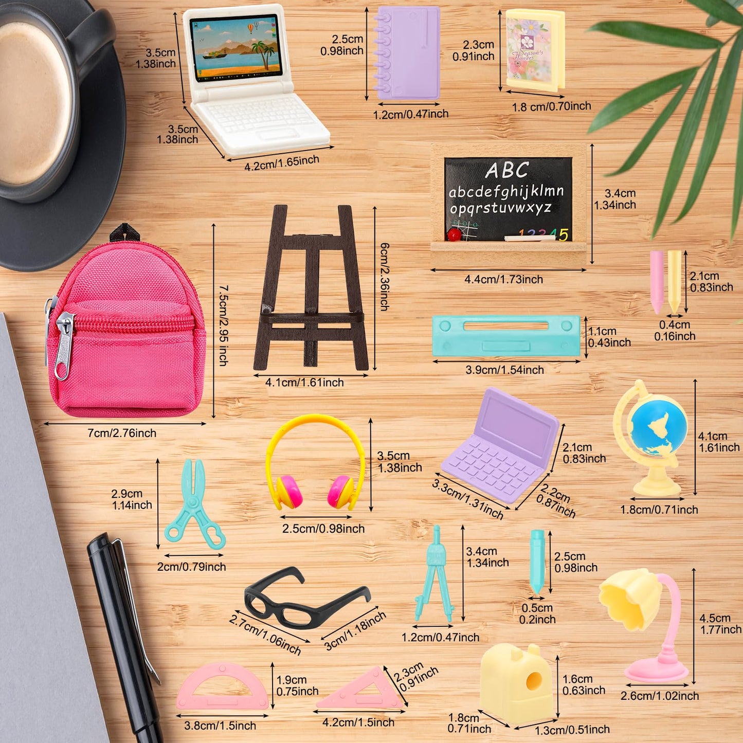 Enocht 27 Pcs 11.5 Inch Doll School Accessories 4 Doll Backpack Bag With Zipper With Computers, Glasses, Blackboard, 7 Pcs Study Accessories 8 Pcs Stationery Sets 2 Headsets For 11.5 Inch Doll