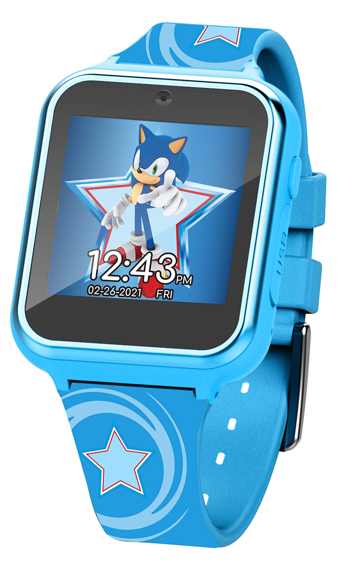 Accutime Kids Sega Sonic The Hedgehog Blue Educational Touchscreen Smart Watch Toy For Boys, Girls, Toddlers - Selfie Cam, Learning Games, Alarm, Calculator, Pedometer (Model: Snc4133Az)