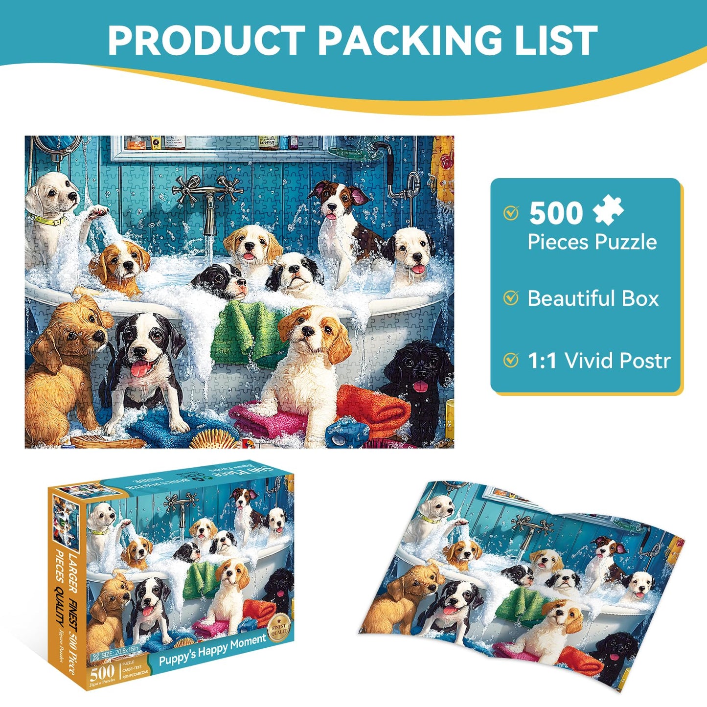 500 Piece Puzzle for mature-themeds - Cute Dogs Bathing Jigsaw Puzzle for mature-themeds  Kids & Seniors - Eco-Friendly Recycled Paper - Fun & Challenging Family Game Gift for Friends and Family (20.5 x 15 in)