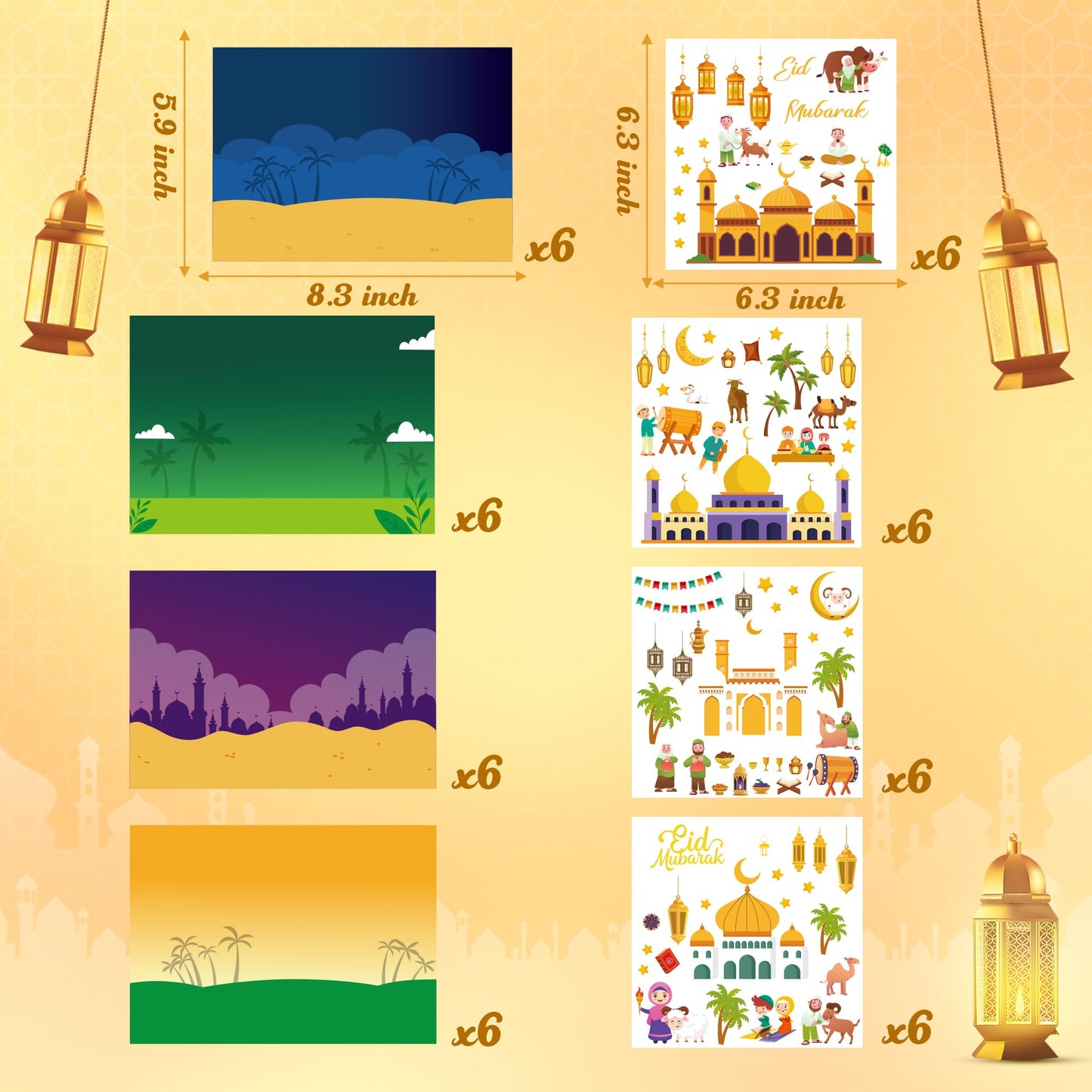 COcnny 48pcs Eid Mubarak Craft Kit, Mosque Scene Stickers for Kids, Make Your Own Ramadan Kareem Scene Decal, Religious Label DI