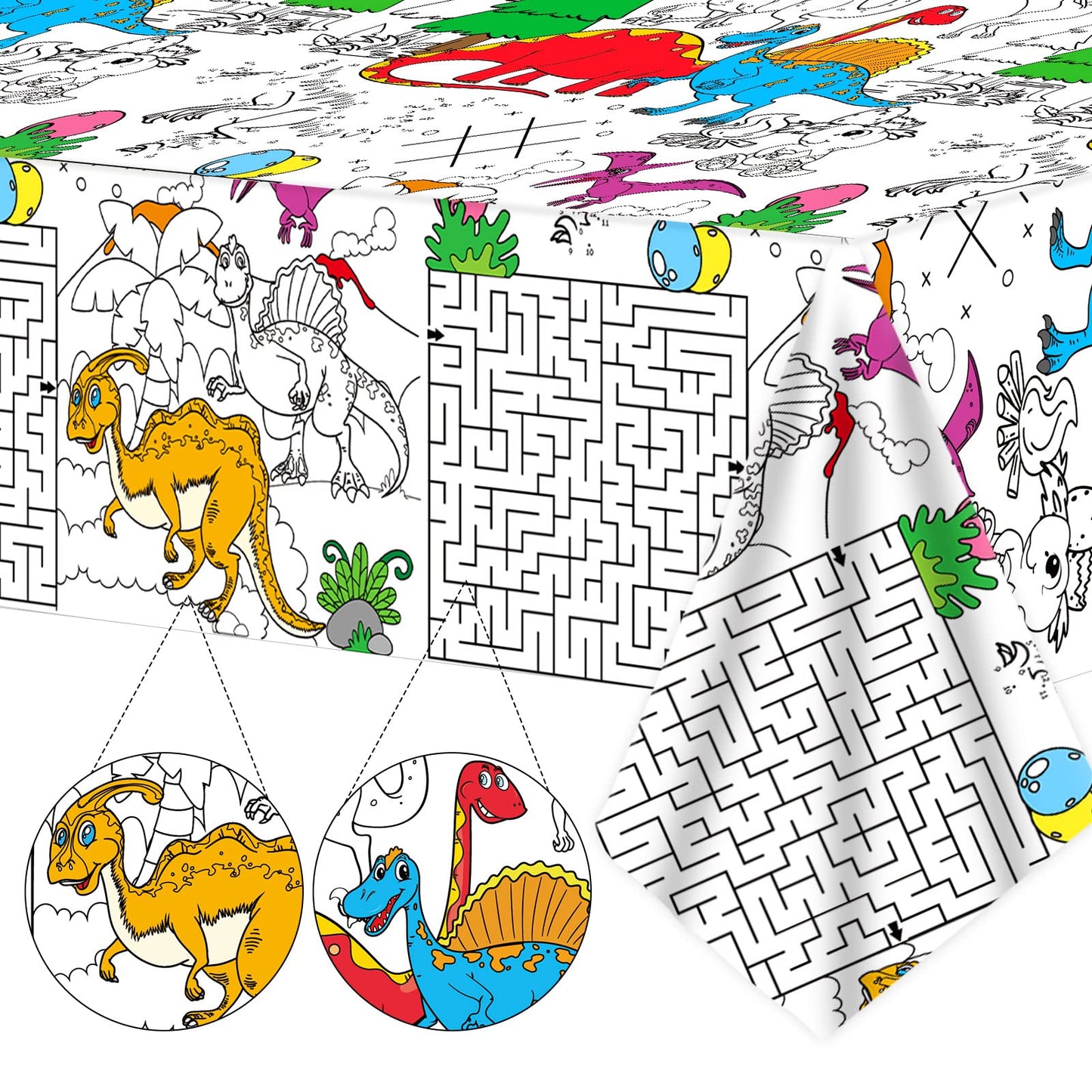 Qyeahkj Giant Paper Dinosaur Coloring Tablecloth Huge World Coloring Poster Activity Large Dinosaurs Color-in Posters Table Cove