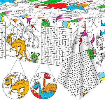 Qyeahkj Giant Paper Dinosaur Coloring Tablecloth Huge World Coloring Poster Activity Large Dinosaurs Color-in Posters Table Cove