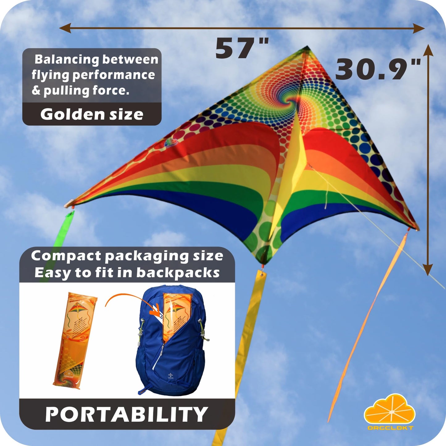 ORGCLDKT-Rainbow Cruiser Delta Kite, Kites for Kids Ages 8-12,4-8,Boys,Girls,Kites for Adults,Beach,Beginners,Giant.1Pc or 3Pcs