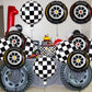 Stcomart 18 Inch Race Car Wheel Balloons, Black And White Checkered Balloons For Birthday Party, Race Car Theme Party, 12 Pcs