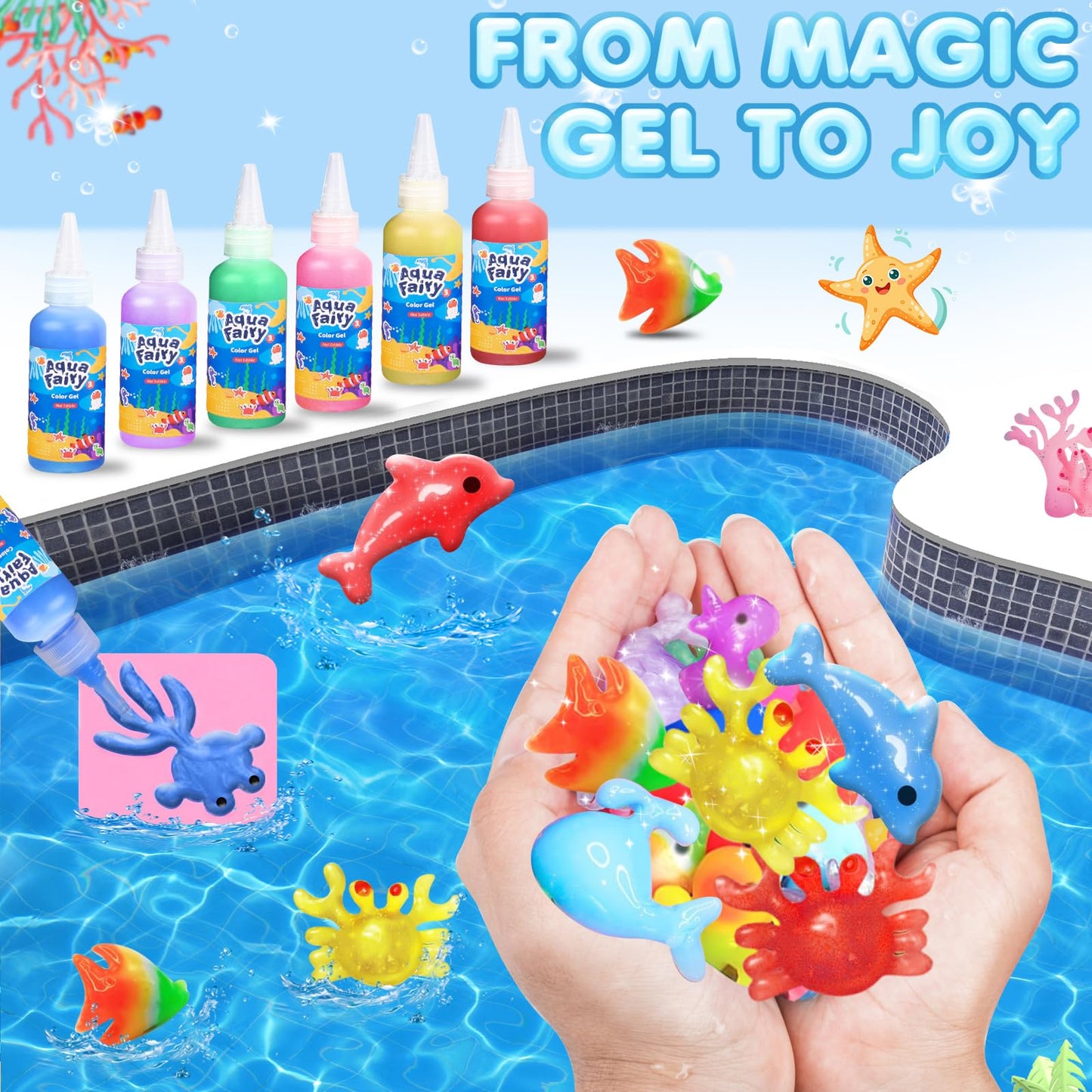 Lovyi Magic Water Elf Toy Kit,Aqua Fairy Water Gel Kit,DIY Squishy Maker with 18 gels &12 Shape Toolings,Magic Gel Water Pets,Sq