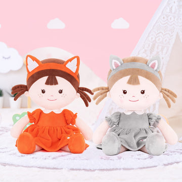 Onetoo Baby Doll First Baby Doll Soft Baby Doll For Girls Plush Rag Doll Wear Kitty Costume Gray Dress 14''