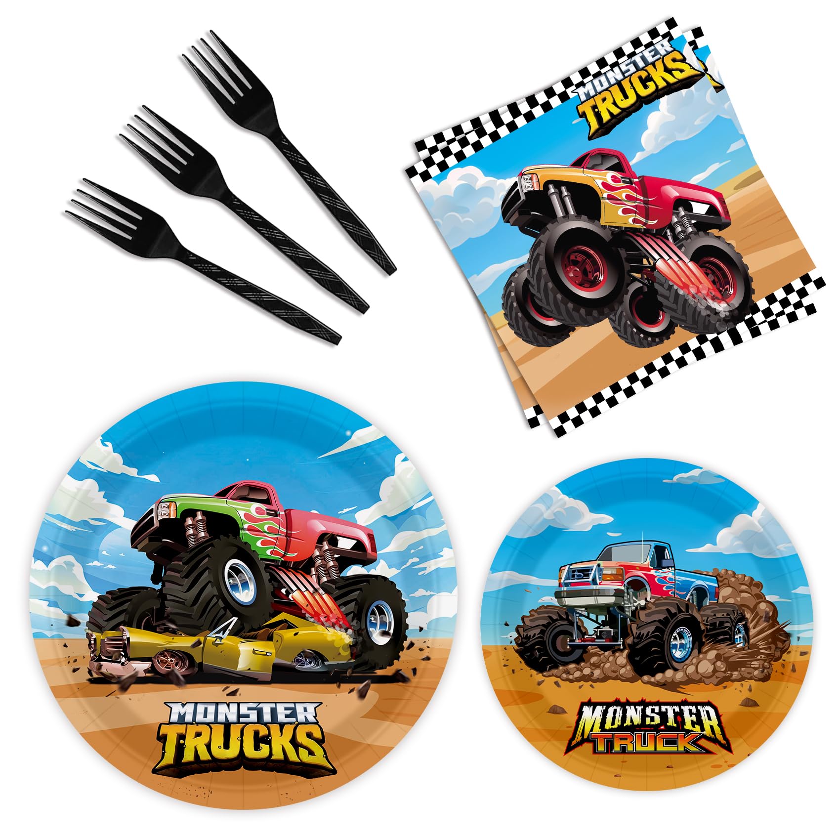 96 Pcs Monster Truck Plates And Napkins Monster Truck Birthday Decorations Monster Truck Party Supplies Monster Truck Party Favo