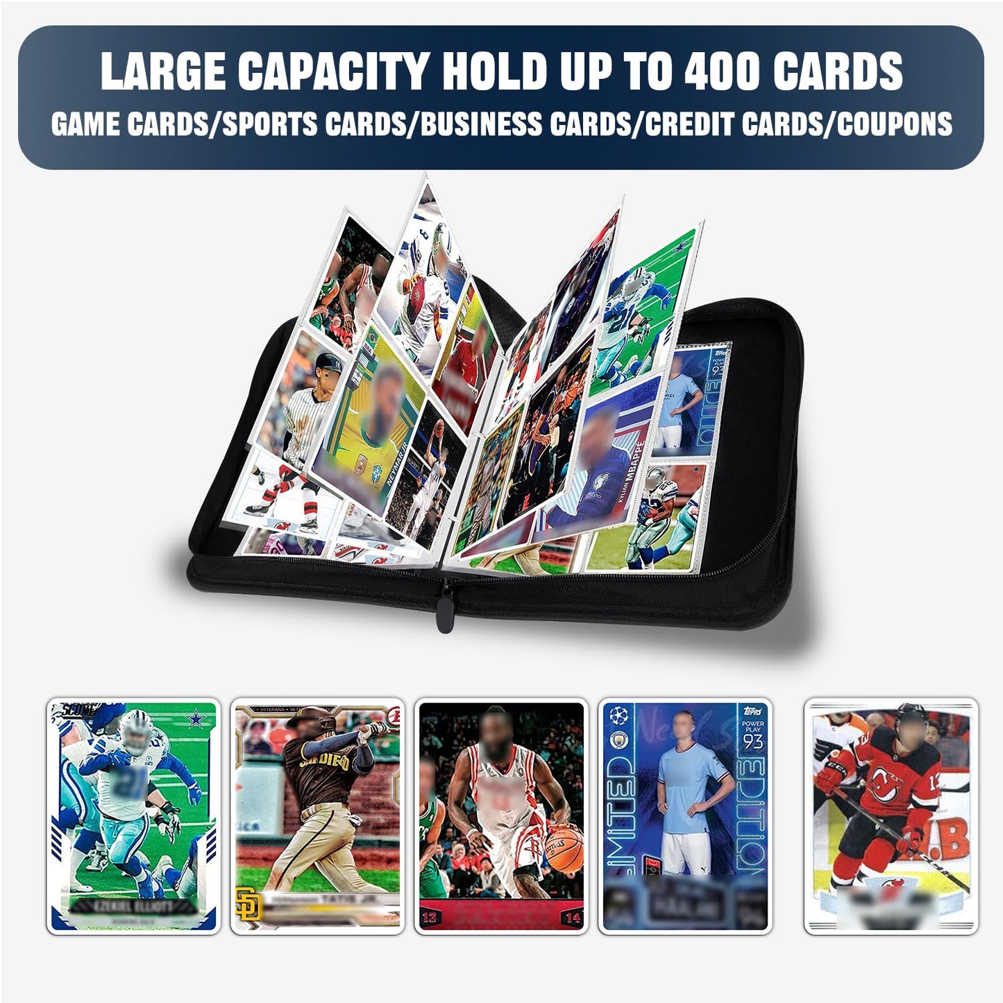 Hesplus 400 Pockets Football Card Binder, Football Trading Cards Display Case With Football Card Sleeves Card Holder Protectors