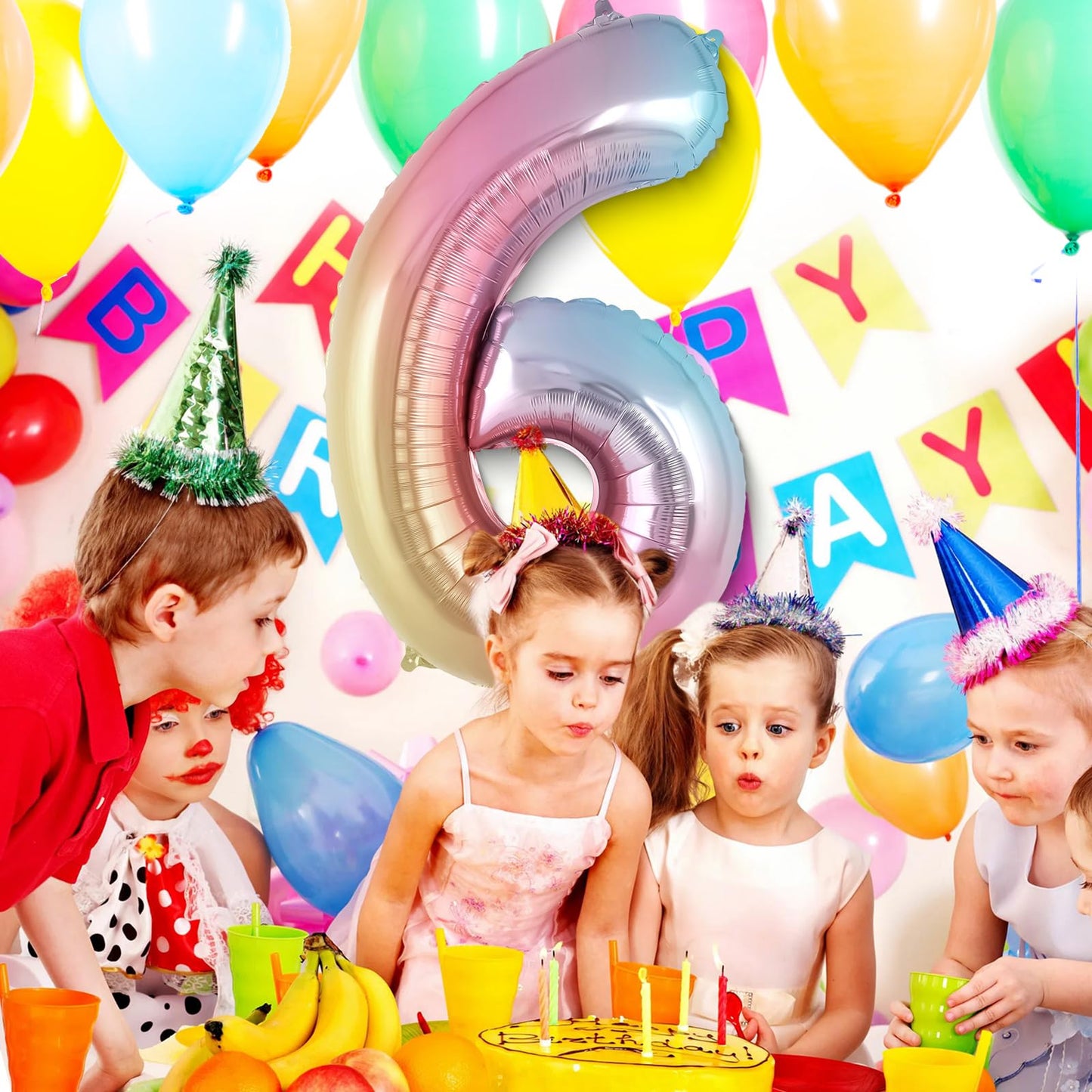 Rainbow Gradient Number 6 Balloon, 40 Inch Big Large Foil Number Balloons, Jumbo Mylar Number 6 Balloons For 6 Year Old Birthday