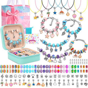 Charm Bracelet Making Kit for Girls, Kids Charm Bracelet Making Kit with Jewelry Gift Box for Girls Sister, Necklace Arts Crafts
