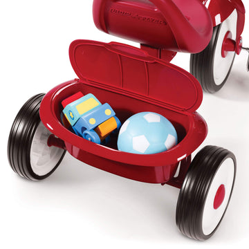 Radio Flyer Toddler Tricycle, Folding Trike with Storage Bin, Alloy Steel, 15.35" L x 14.76" W x 21.26" H, Red, Model