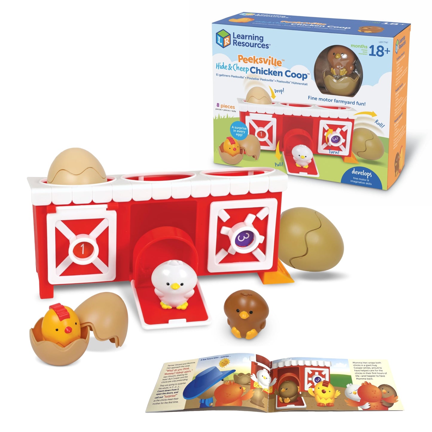 Learning Resources Peeksville Hide & Cheep Chicken Coop, Farm Toys, Barn Toys, Toddler Learning Toys, Kids Easter Gifts, Ages 18