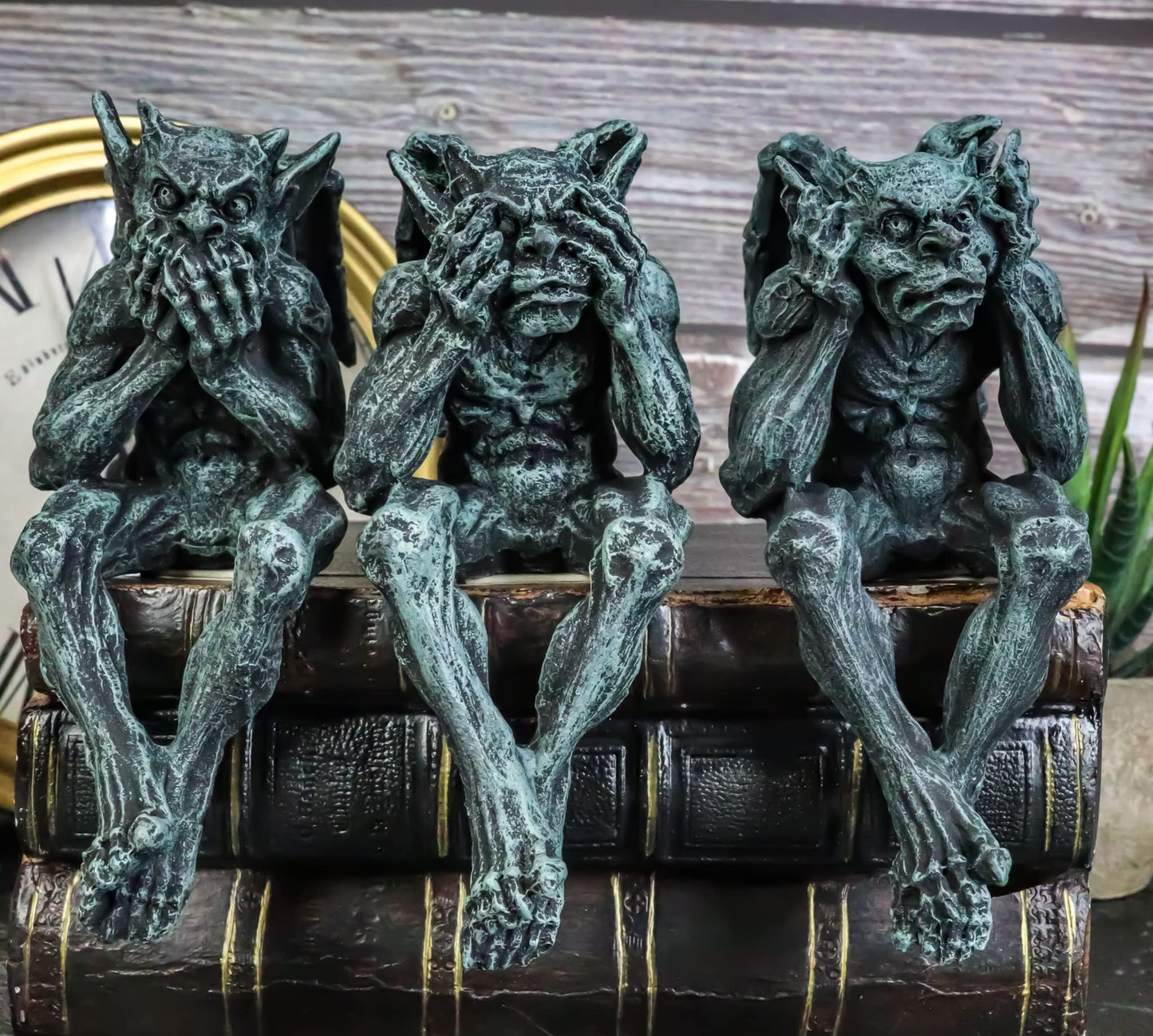 Ebros Gift Notre Dame Chimera Winged Hear No Evil See No Evil Speak No Evil Gargoyle Shelf Sitters Figurines 5' Tall Gargoyle Sculptures Set Of 3