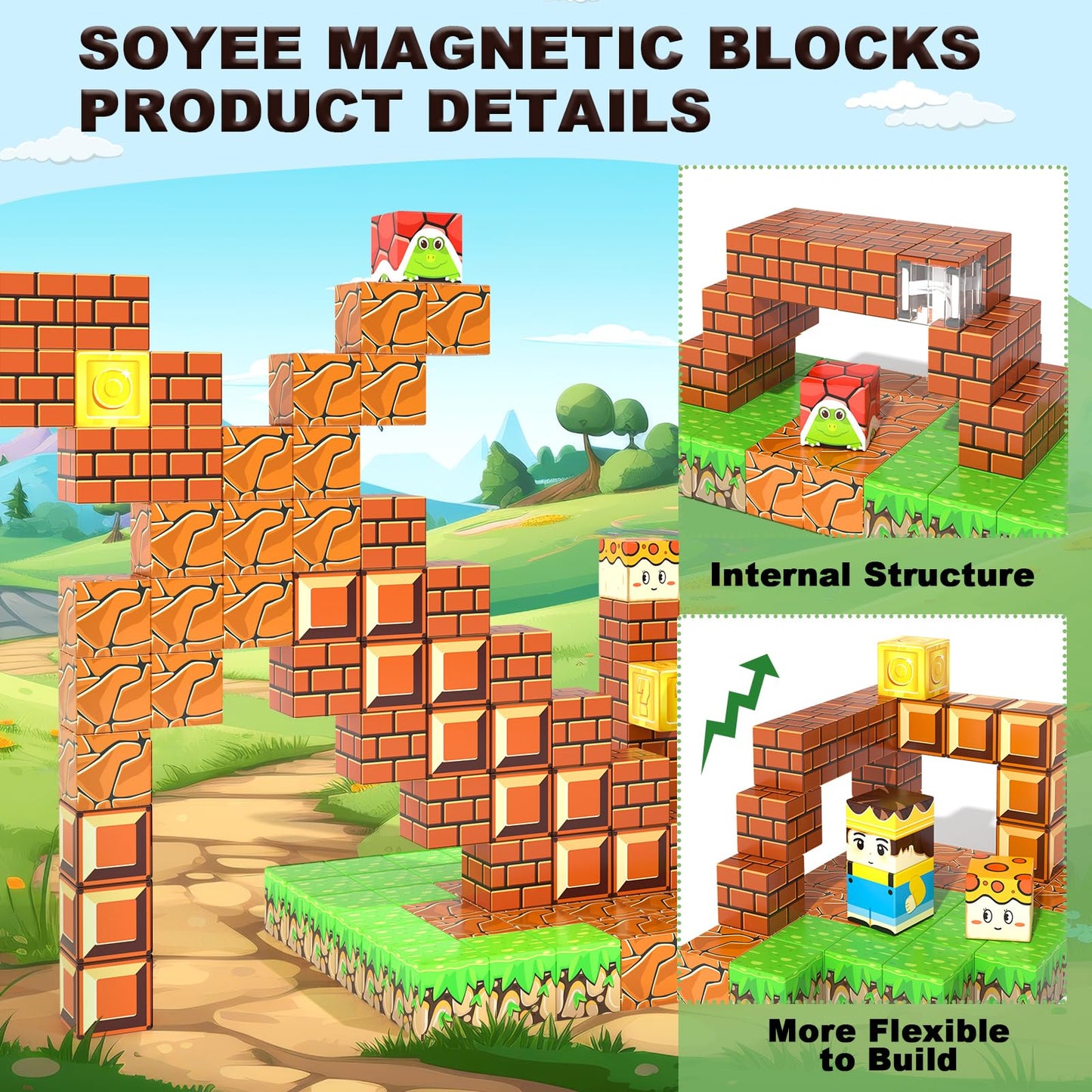 108Pcs Magnetic Blocks Building Toys - Build Mine Magnet World Game Adventure Set 1'' Magnet Building Blocks Cubes Boys Girls Toys Ages 3-5 4-6 5-7 6-8 Kids Gifts For 3-12 Years Old
