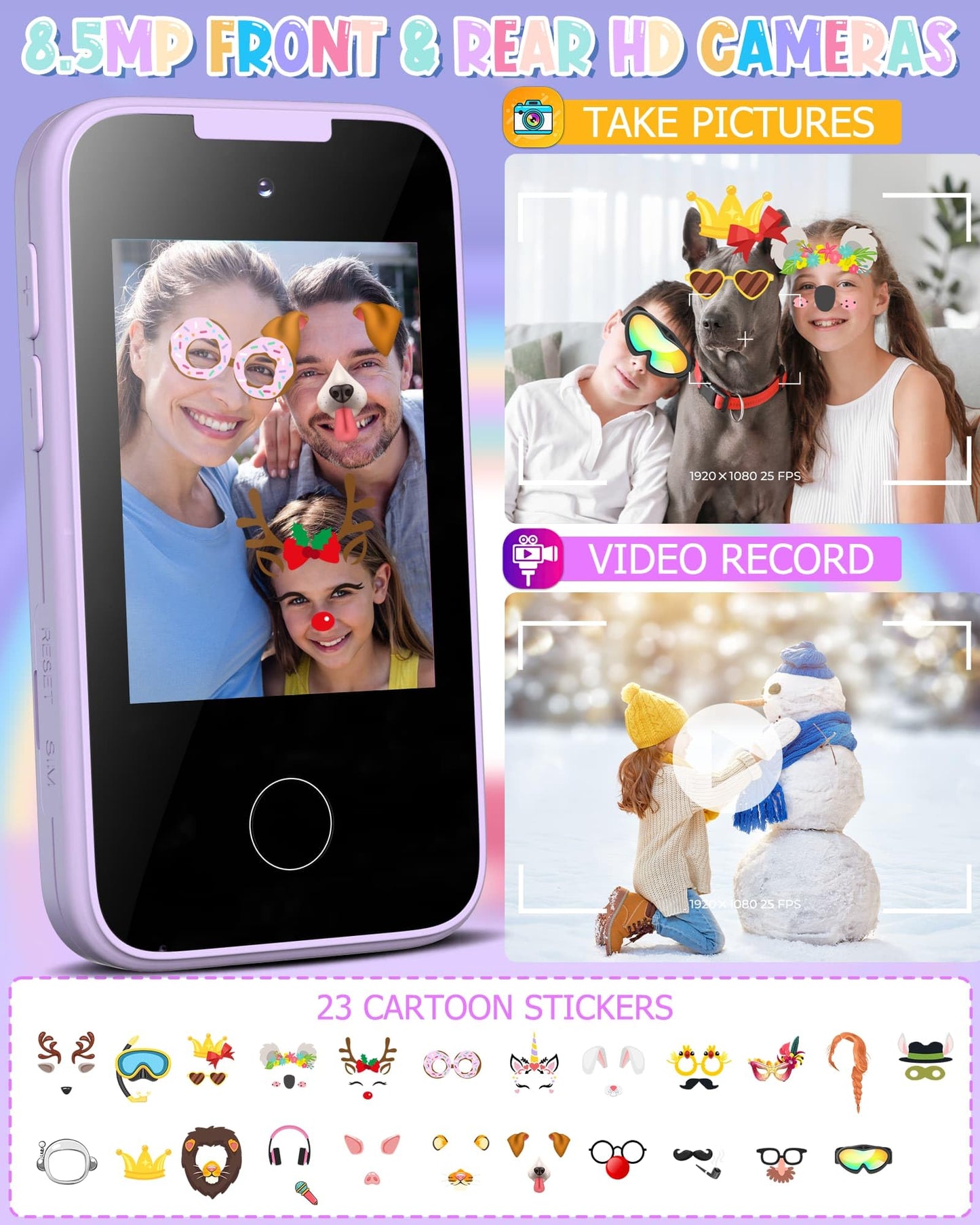 Vimorg Kids Smart Phone Gifts for Girls 6-8 Year Old,Touchscreen Toy Cell Phone with Multi APPs 8G TF Card for Learning Play Chr