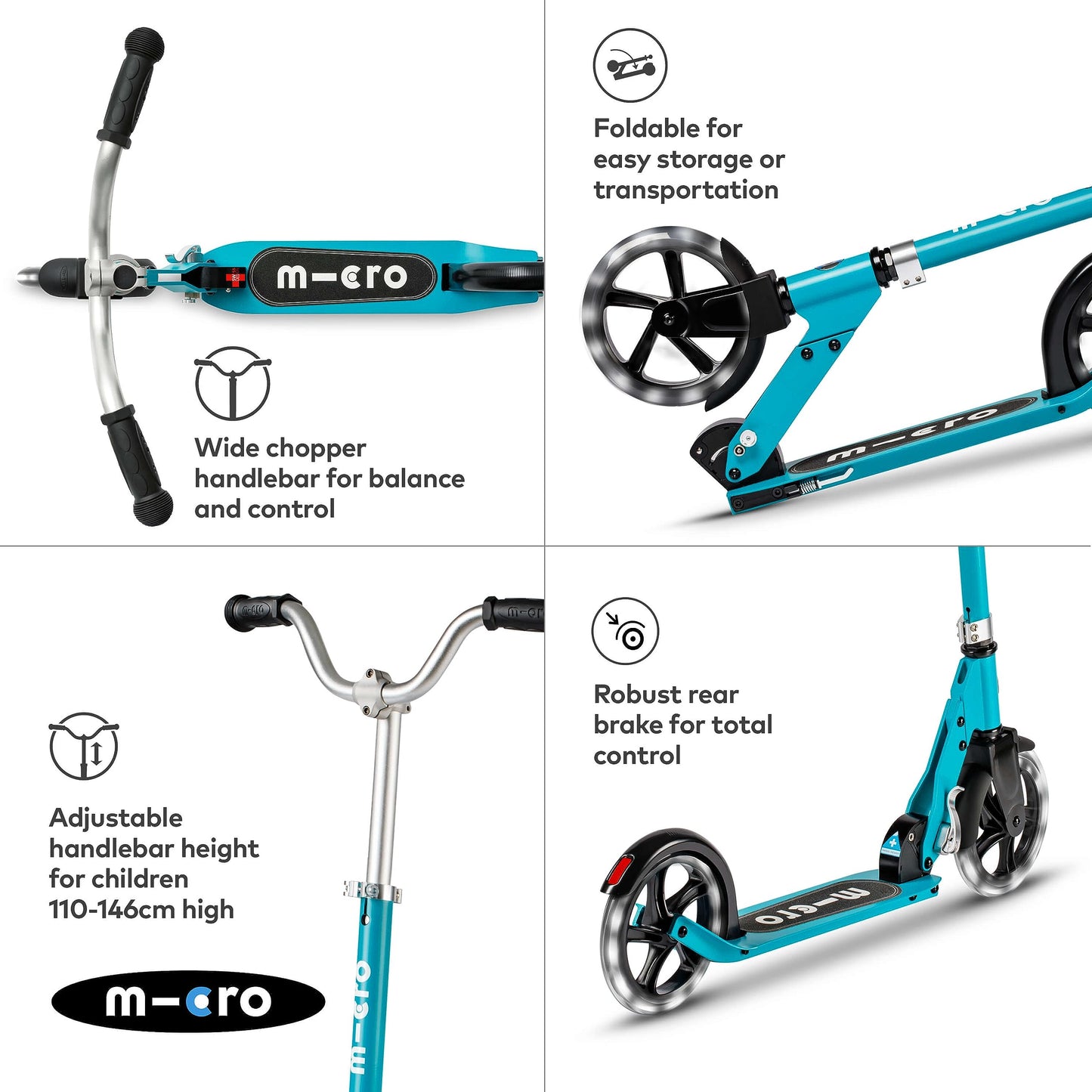 Micro Kickboard - Micro Cruiser Led - Two Wheeled, Fold-To-Carry Swiss-Designed Micro Scooter For Kids With Smooth Gliding Light