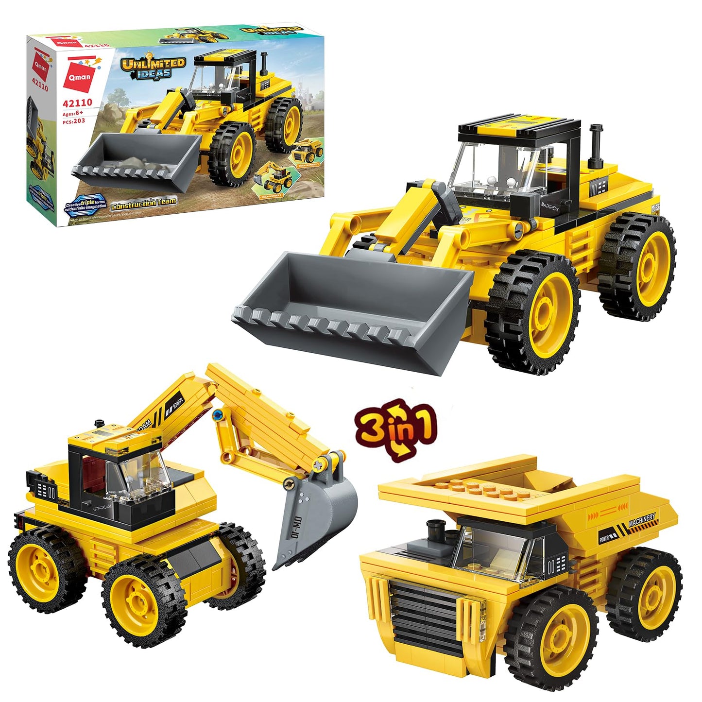 Little Froggy 3In1 Construction Vehicle Toy Features Engineering Excavator Dump Truck Loader Compatible With Lego Blocks Kid'S S