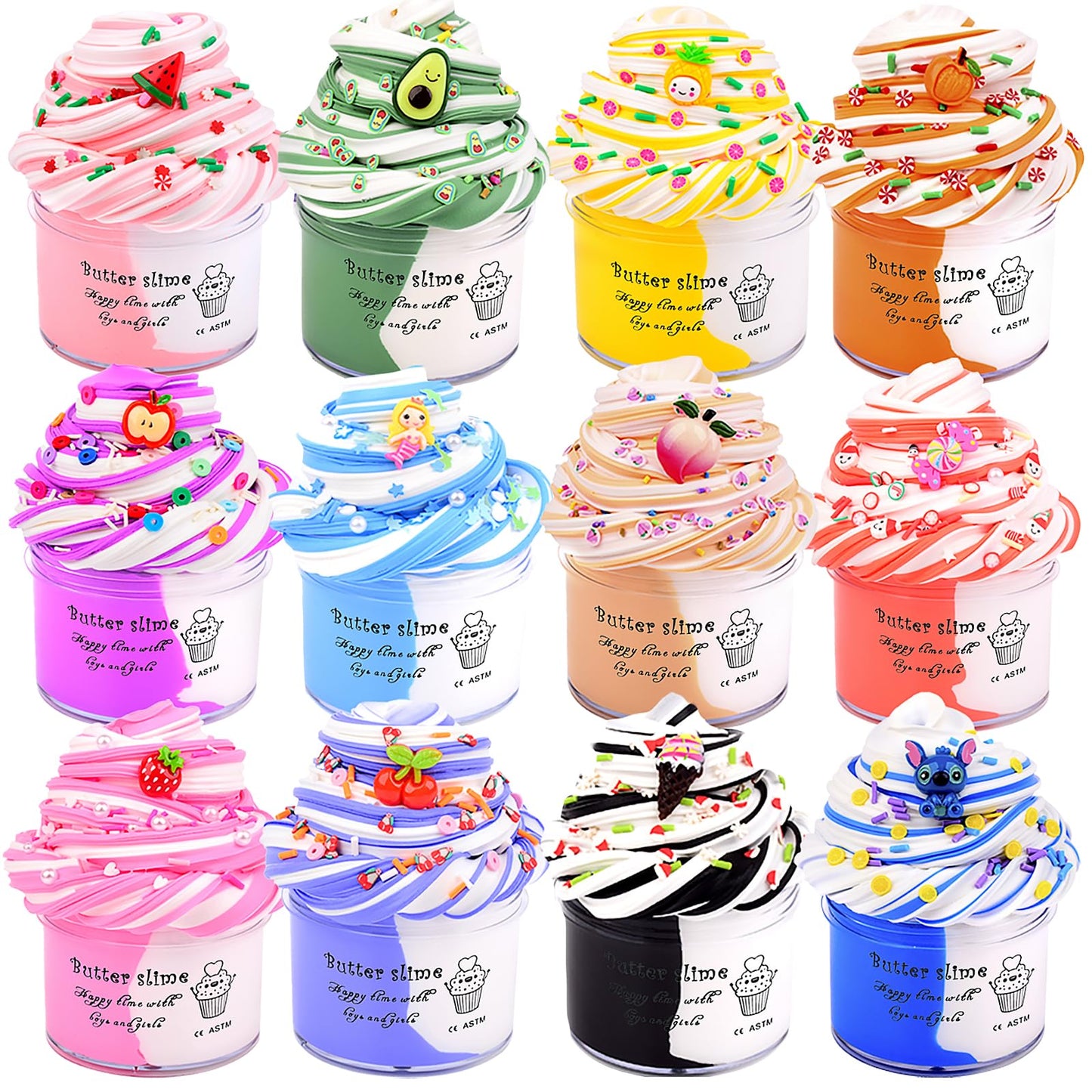 12 Pack Butter Slime Kit, Scented Slime Toy Kit For Girls And Boys, Soft & Non-Sticky, Play Education And Birthday Gift, For Kids Party Fun Stress Relief Toys