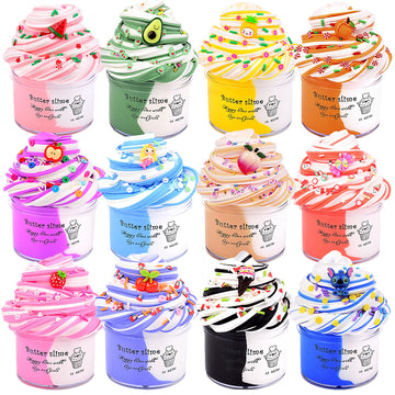 12 Pack Butter Slime Kit, Scented Slime Toy Kit For Girls And Boys, Soft & Non-Sticky, Play Education And Birthday Gift, For Kids Party Fun Stress Relief Toys