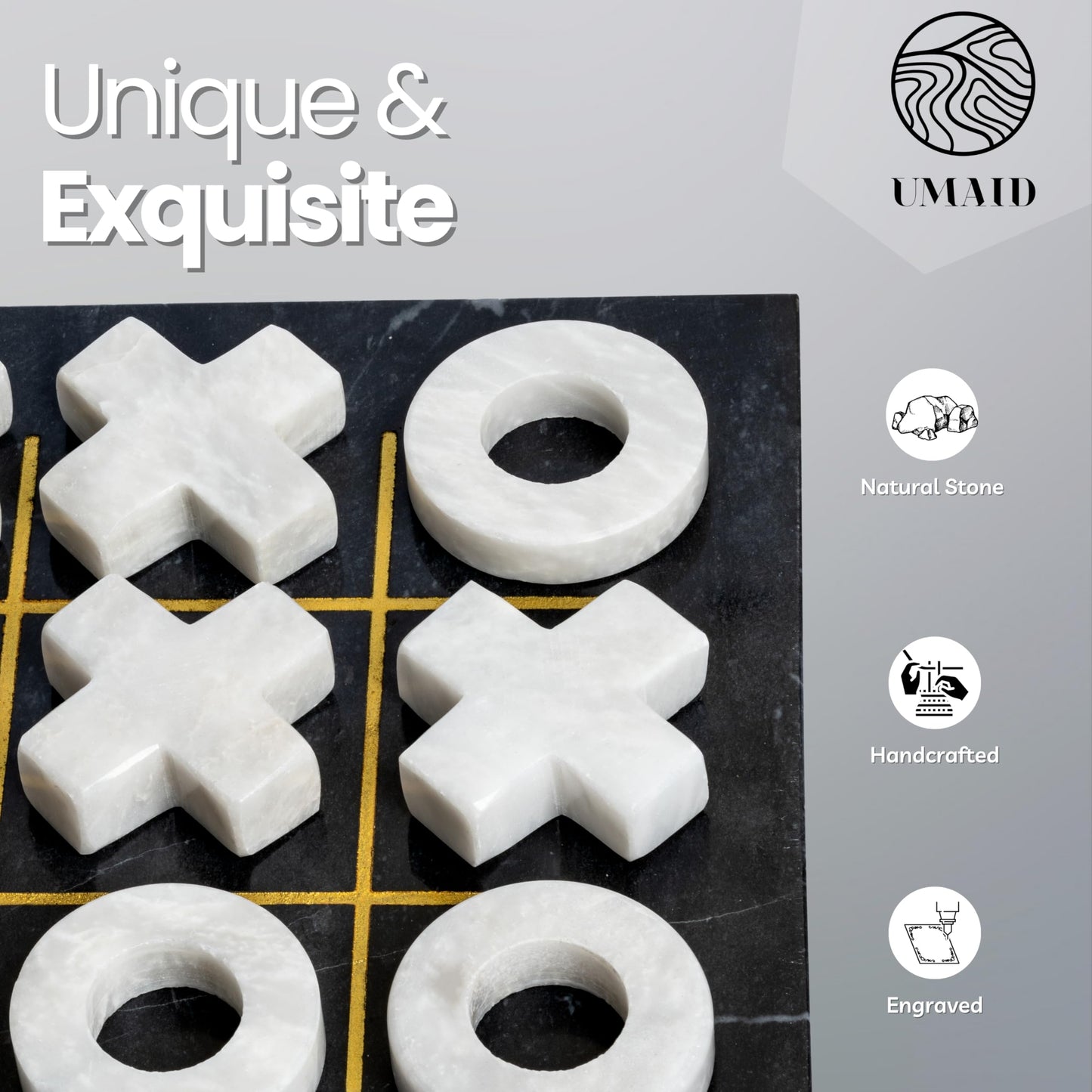 Umaid Luxury Marble Tic Tac Toe Game - A Sophisticated Touch For Dad This Fathers Day - Handcrafted 10    Onyx Board With Velvet