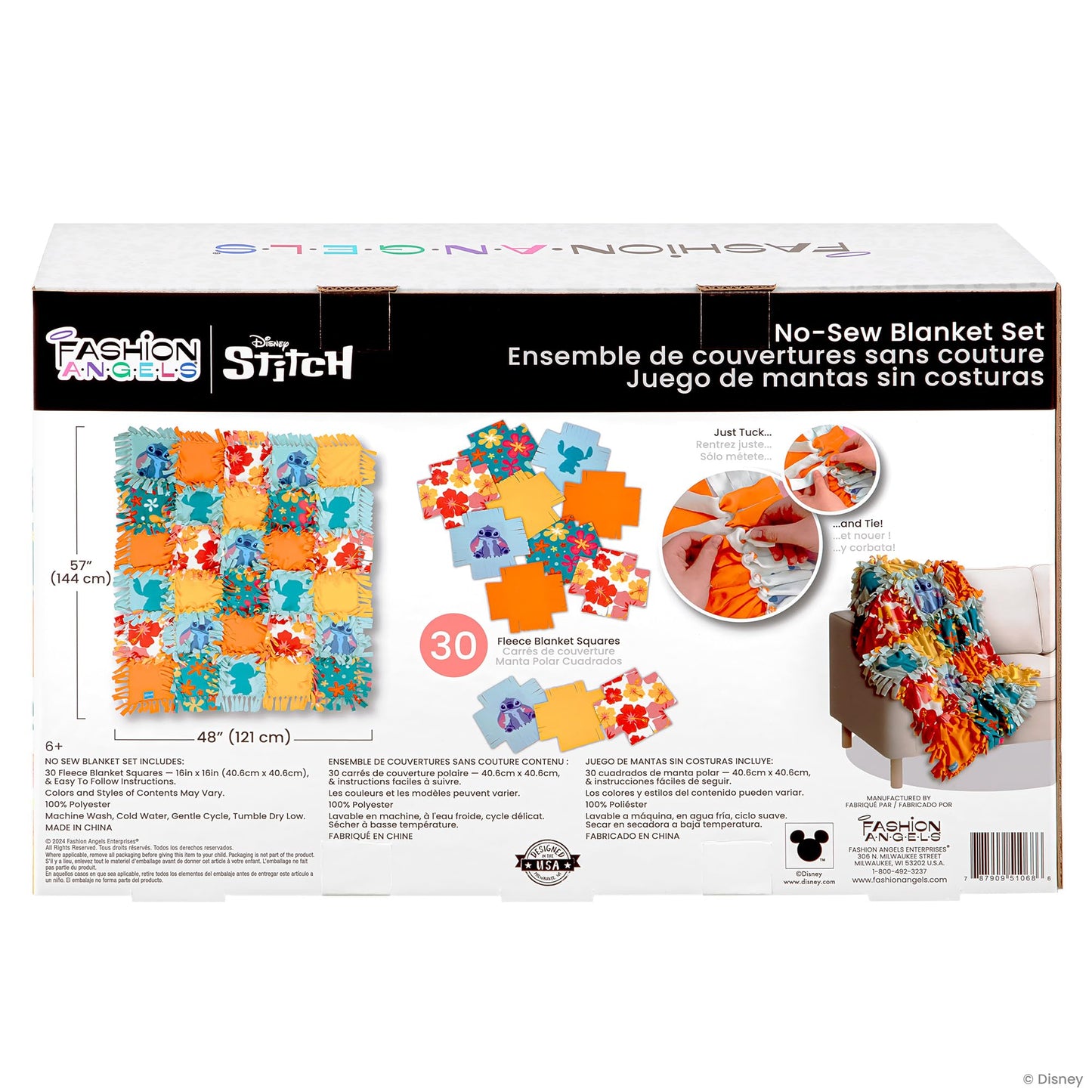 Fashion Angels Disney Stitch No-Sew Blanket Kit, Set Includes Assorted Polar Fleece Blanket Squares, Ideal Craft Activity for Gi