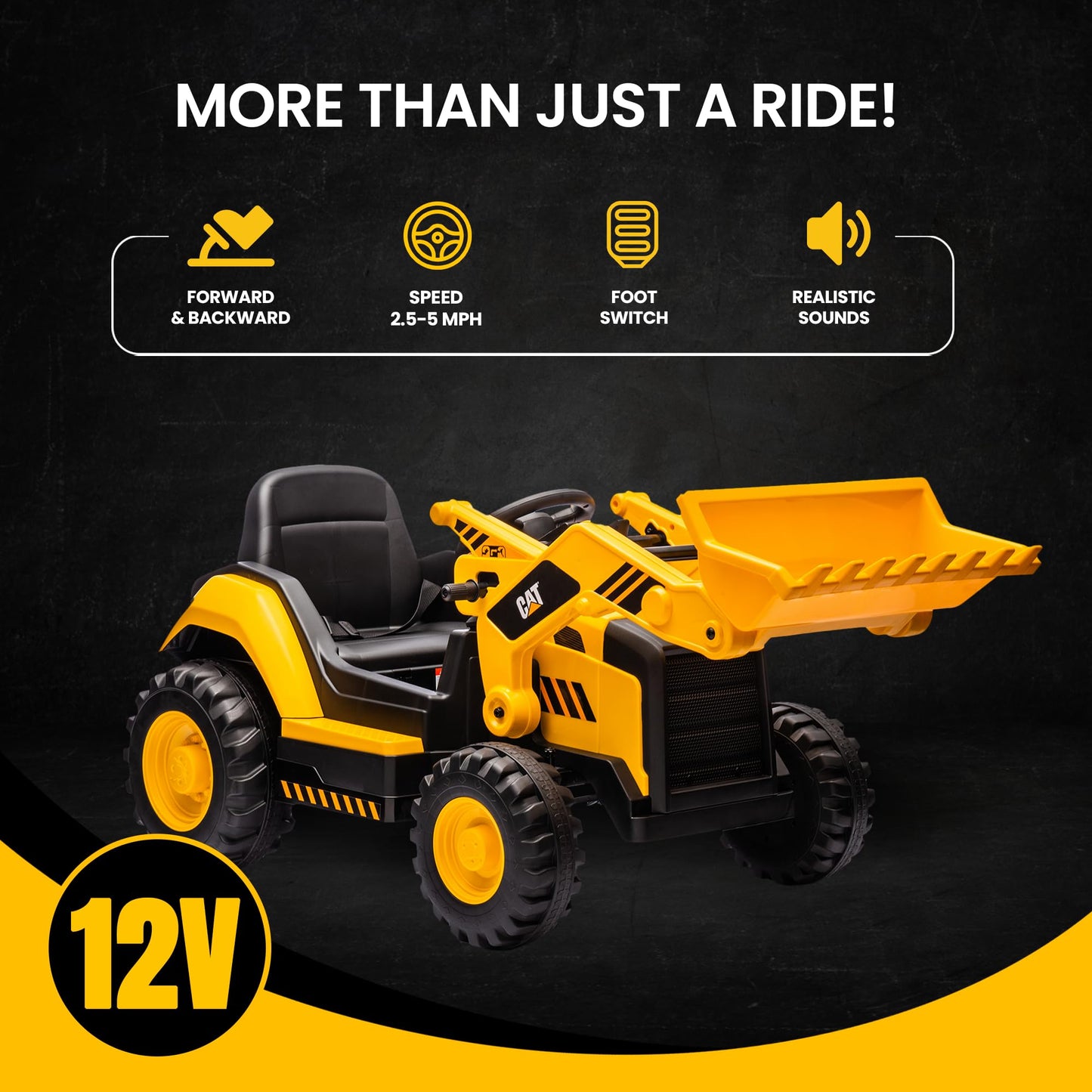 Kid Trax Kids Ride On Toys - 12V Cat Construction Toys For Boys W/Front Loader, Bulldozer, Excavator, Tractor Toy Truck, 2.5-5 M