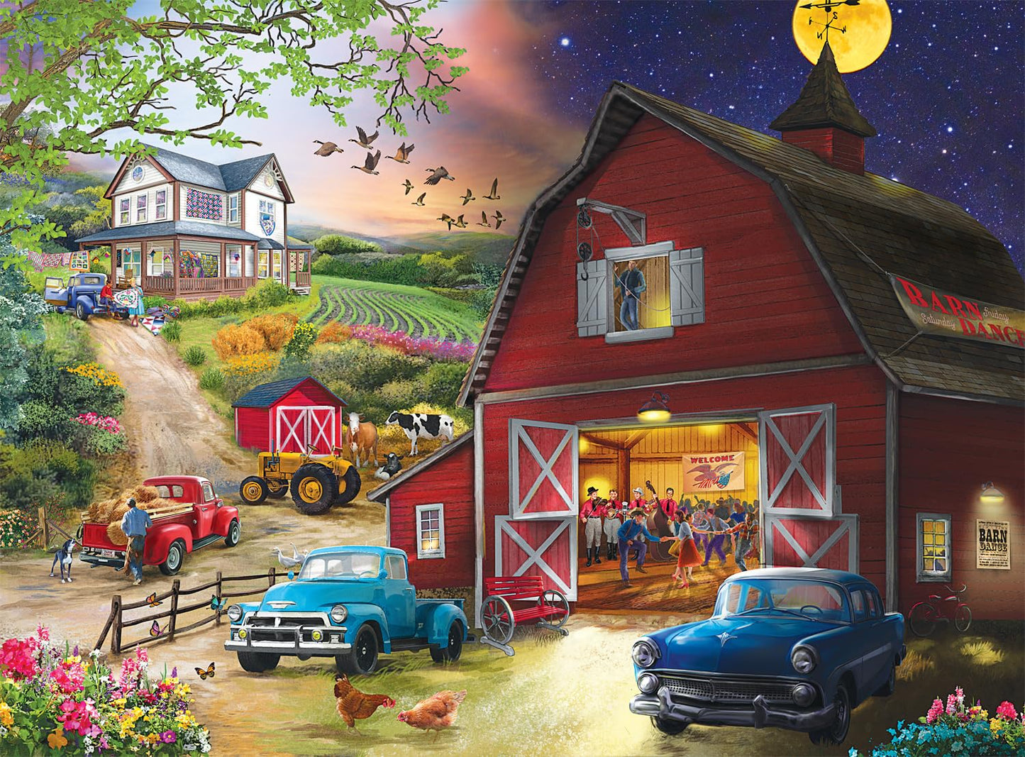 Buffalo Games 1000 Piece Jigsaw Puzzle - Farm Life Day and Night, Large Size, Multicolor, Model 11879, Perfect for Adults and Game Nights