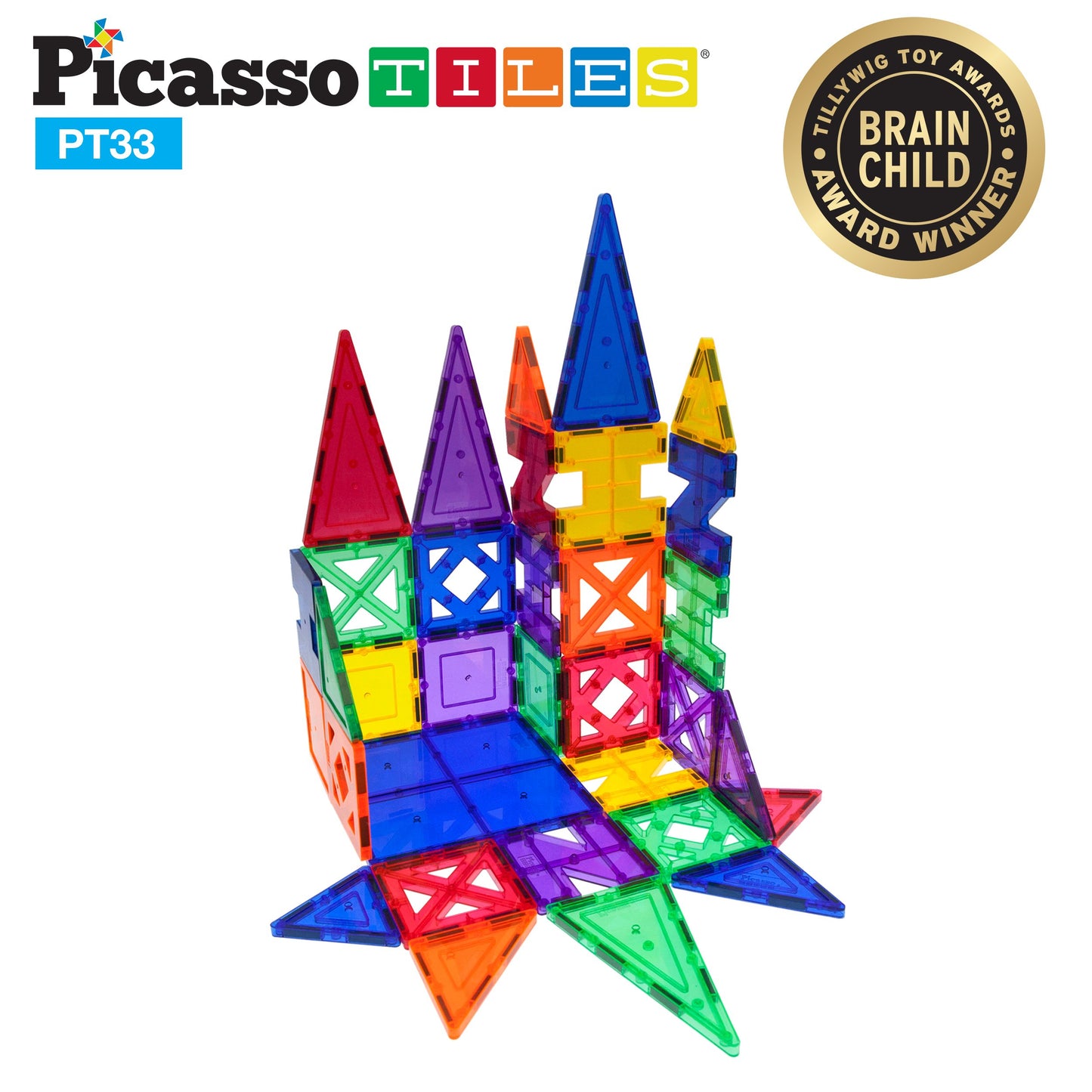 Picassotiles Educational Set Magnetic Building Tiles With Unique Shapes & Clear Box Tile 3D Magnet Construction Block Different