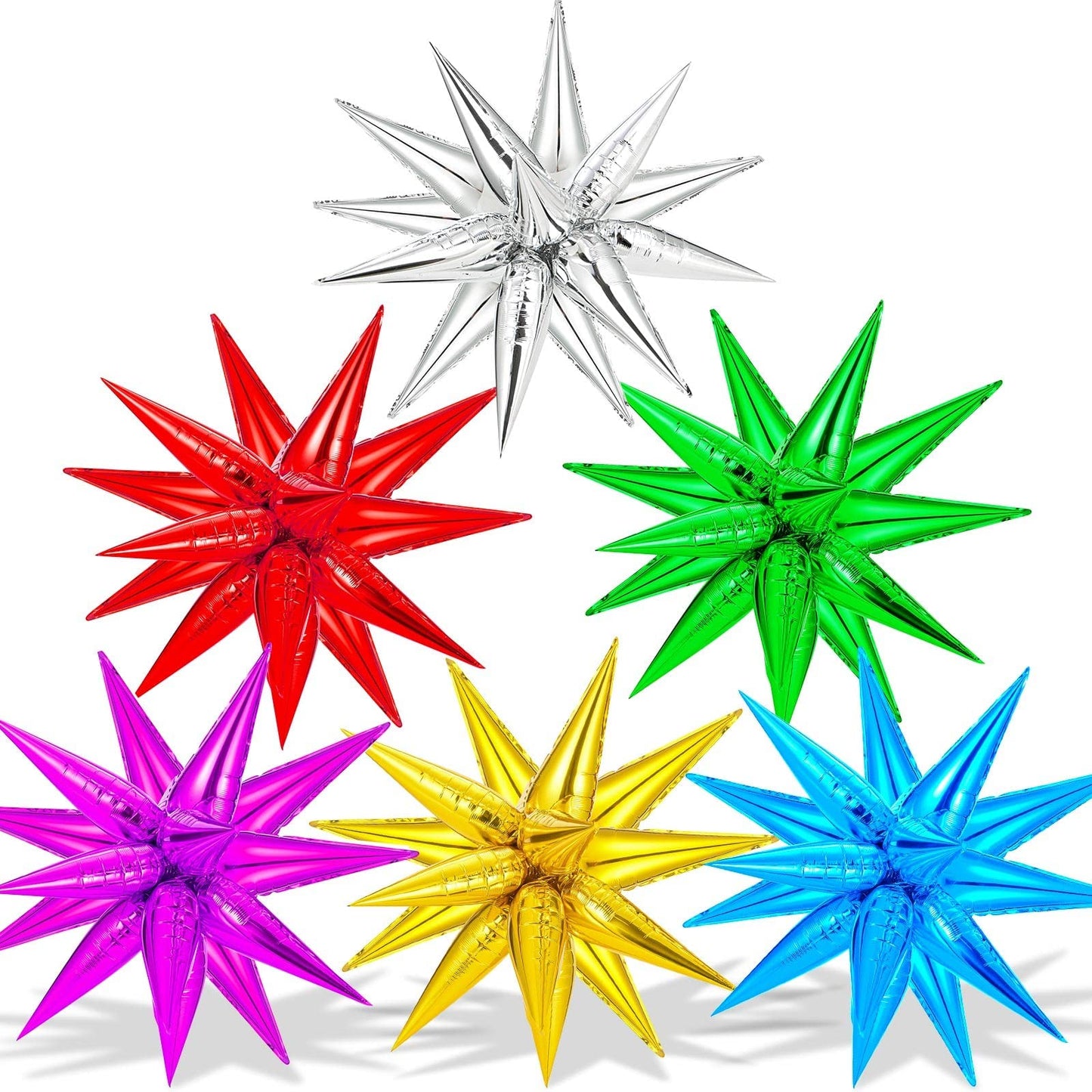 72 Pcs Star Balloons, Big 26 Inch Star Cone Balloons Metallic, Colorful Starburst Balloons Foil, Spike Balloons For Birthday, We