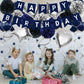 Zerodeco Birthday Decorations For Men, Navy Blue Birthday Party Decorations Happy Birthday Banner Pompoms Balloon For Boys Girls