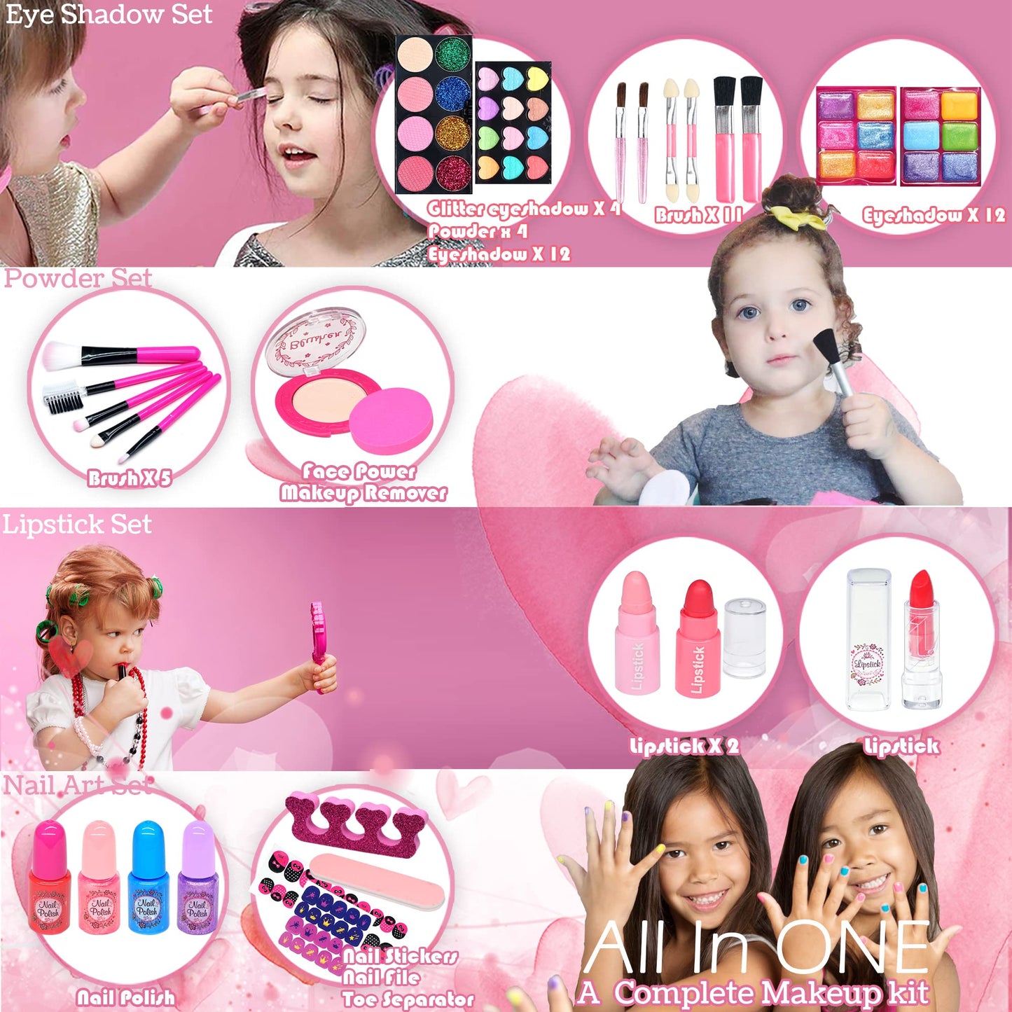 Kids Makeup Kit Toys for Girls - Child Real Makeup Toys for Girls, Washable Make Up for Little Girls, Non ToxicToddlers Pretend